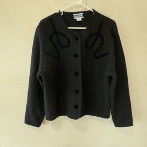 Vintage 100% Wool Pendleton Black Women’s Sweater Button Classic Large Cardigan